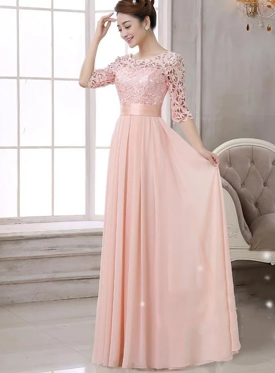 Beautiful Chiffon and Lace Sleeves Bridesmaid Dress, Long Party Dress Tunics Exclusive limited