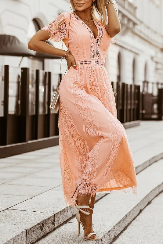 Pink Lace Wedding Party Dress Tunics Versatile stylish