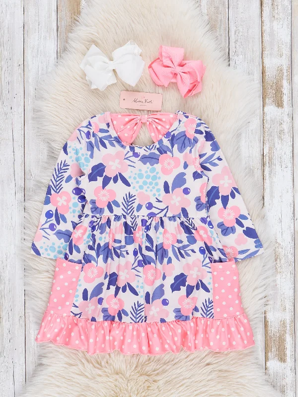 Pink Florals & Dots Ruffle Dress Tunics Designer luxury