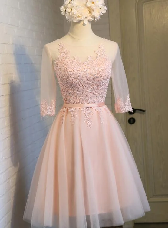 Lovely Tulle Round Neckline Lace Short Party Dress, Homecoming Dress Tunics Formal black