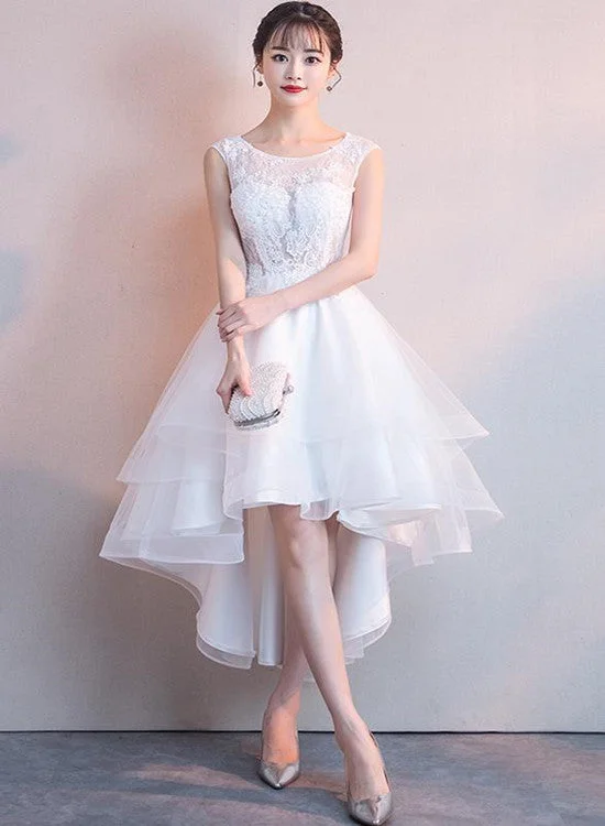 White High Low Graduation Dress , Tulle and Lace Party Dresses Tunics Versatile functional