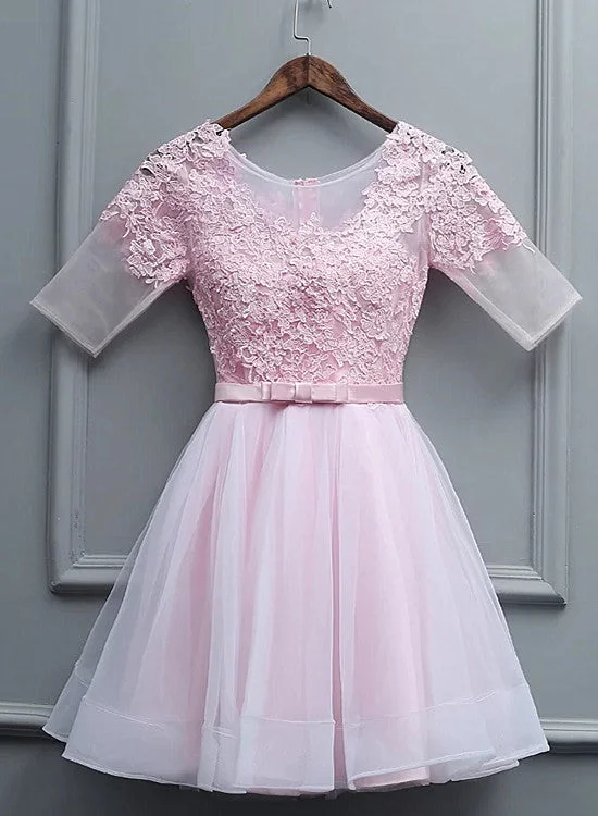 Lovely Pink Tulle Short Party Dress, Pink Homecoming Dress Tunics Short Trendy