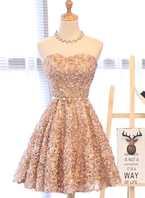 Lovely Champagne Knee Length Party Dress , Lace Floral Homecoming Dress Tunics Travel practical