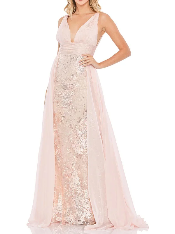 Womens Chiffon Floral Lace Evening Dress Boatneck Modish Everyday