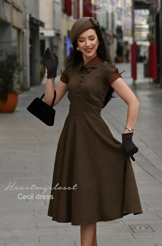 CECIL - brown houndstooth dress with contrast collar Tunics Custom made