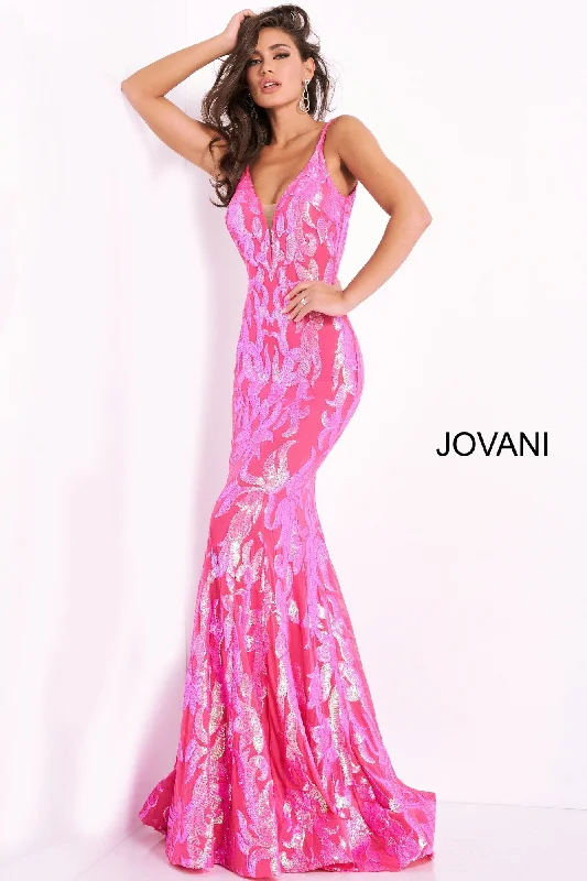 Jovani 3263  Mermaid Demask Sequin Prom Dress Pageant Gown V Back V Neck Tunics Polka dots