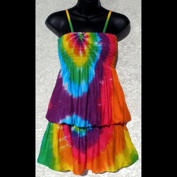 Rainbow Spiral Tie-Dye Elastic Waist Dress Tunics Ceremony elegant