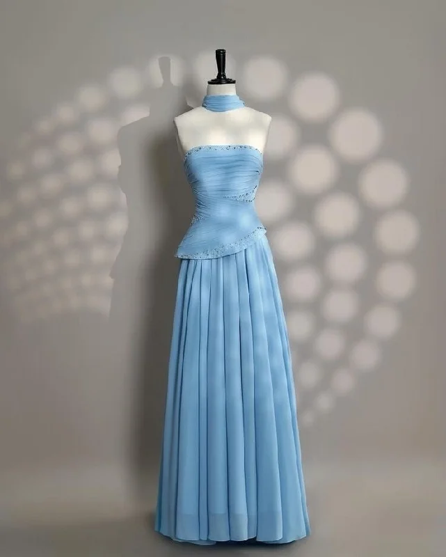 Blue Strapless A-Line Elegant Long Party Dress Evening Gown, DP4659 Tunics Plaid country