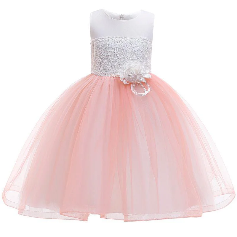 Lovely Girl Lace Flower Design Candy Color Tutu Party Dress Sequined Elegant Party