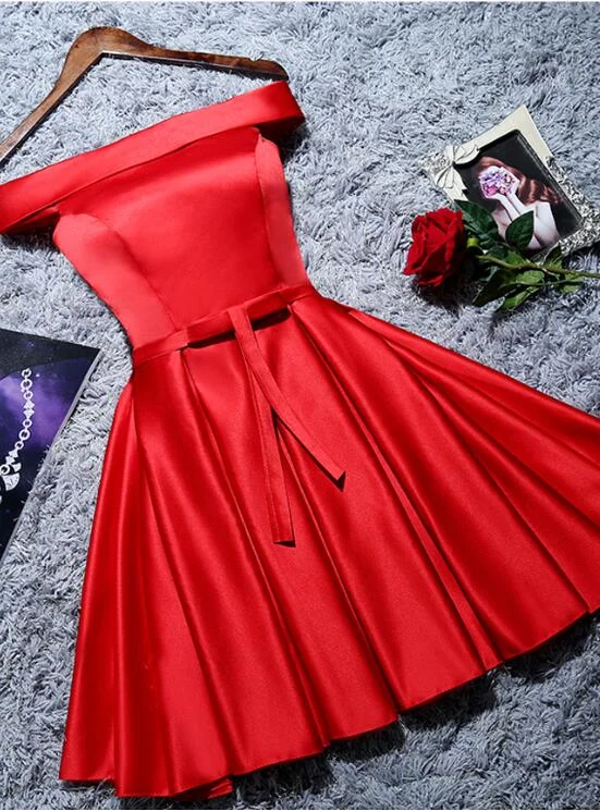 Cute Red Satin A-line Short Party Dress, Red Homecoming Dress Tunics Luxurious premium
