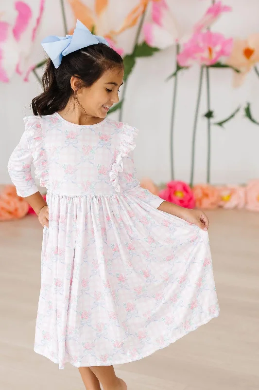 Ribbons & Roses 3/4 Sleeve Ruffle Twirl Dress Tunics Modern contemporary