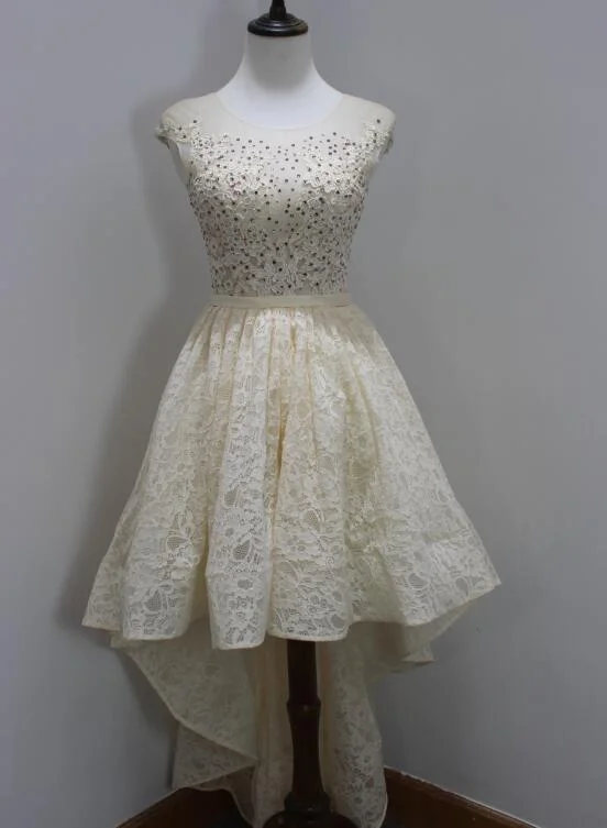 Beautiful Handmade Champagne Lace High Low Party Dress, Lace Evening Dress Tunics Cozy comfortable