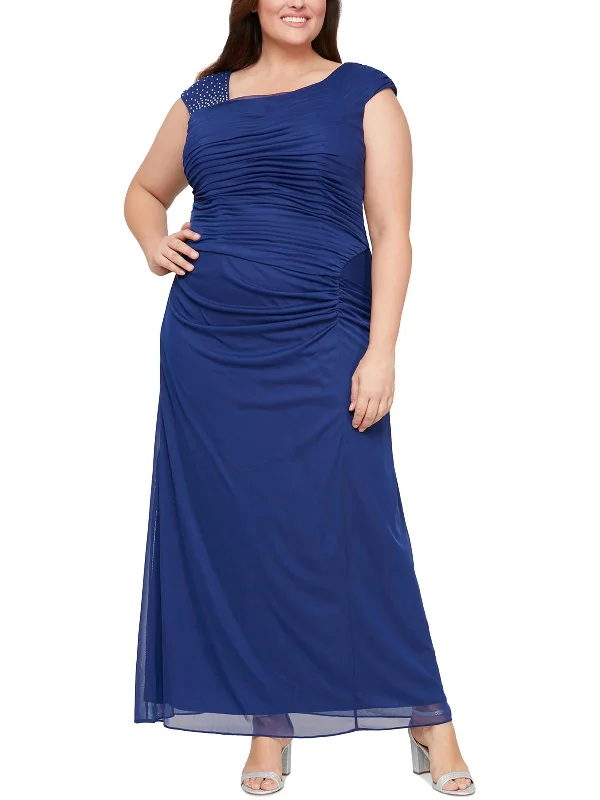 Plus Womens Embellished Mesh Evening Dress Tunics Leisure comfortable