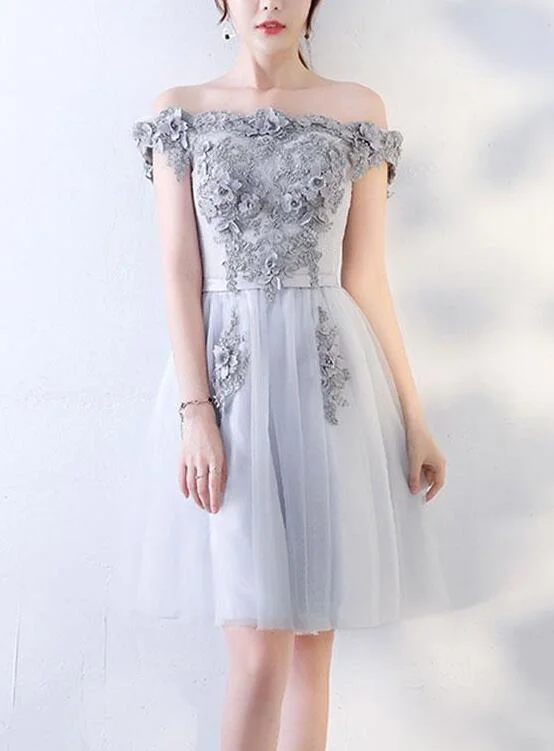 Light Grey Handmade Party Dress , Grey Formal Dress Tunics Gym athletic