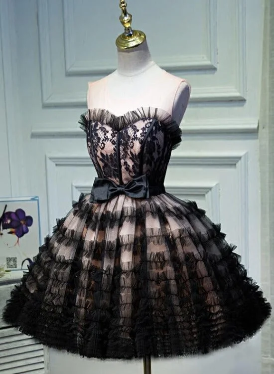 Lovely Pink and Black Short Party Dress with Bow, Cute Black Homecoming Dresses Tunics Modern contemporary