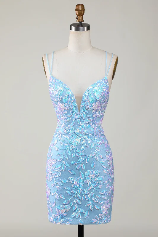 Bodycon Spaghetti Straps Homecoming Party Dress With Aqqliques Halter Neckline Beach