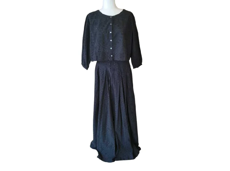 Emporio Sirenuse Black Eyelet Top and Skirt satin skirt smooth
