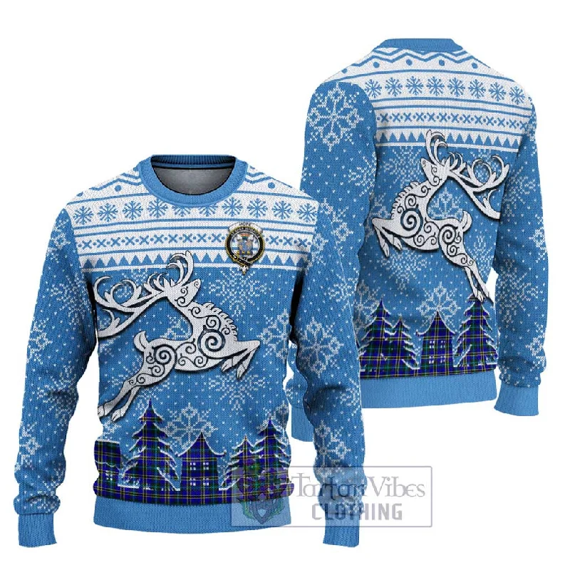 Hope Clan Christmas Ugly Sweater Celtic Reindeer Style Notch Collar Peter Pan Collar Cowl Neck