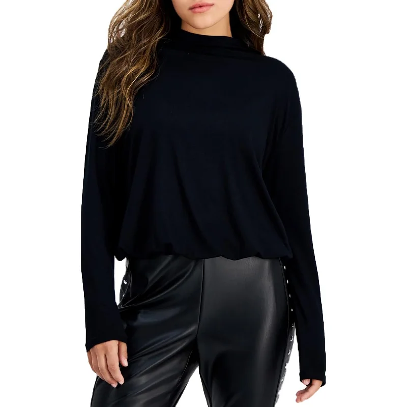Bar III Womens Petites Crop Rayon Mock Turtleneck Sweater Boxy Sweater Fitted Sweater A-Line