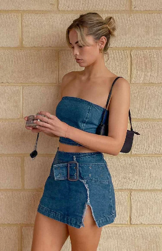 Elouise Buckle Denim Mini Skirt linen skirt breathable