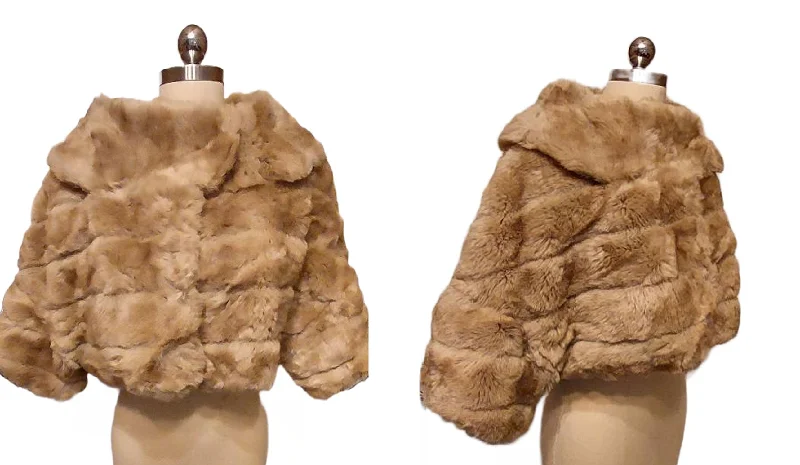 *   VINTAGE CUDDLY SHAWL / RING COLLAR FAUX FUR COCOON JACKET EVENING JACKET Satin Fabric Silk Fabric Chiffon Fabric