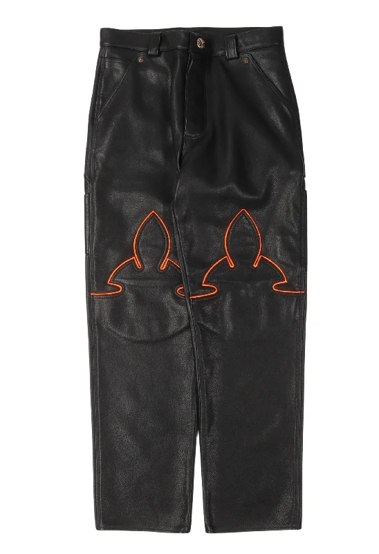 1 of 1 Orange Leather Fleur Knee Pants Soft Sweatpants Style