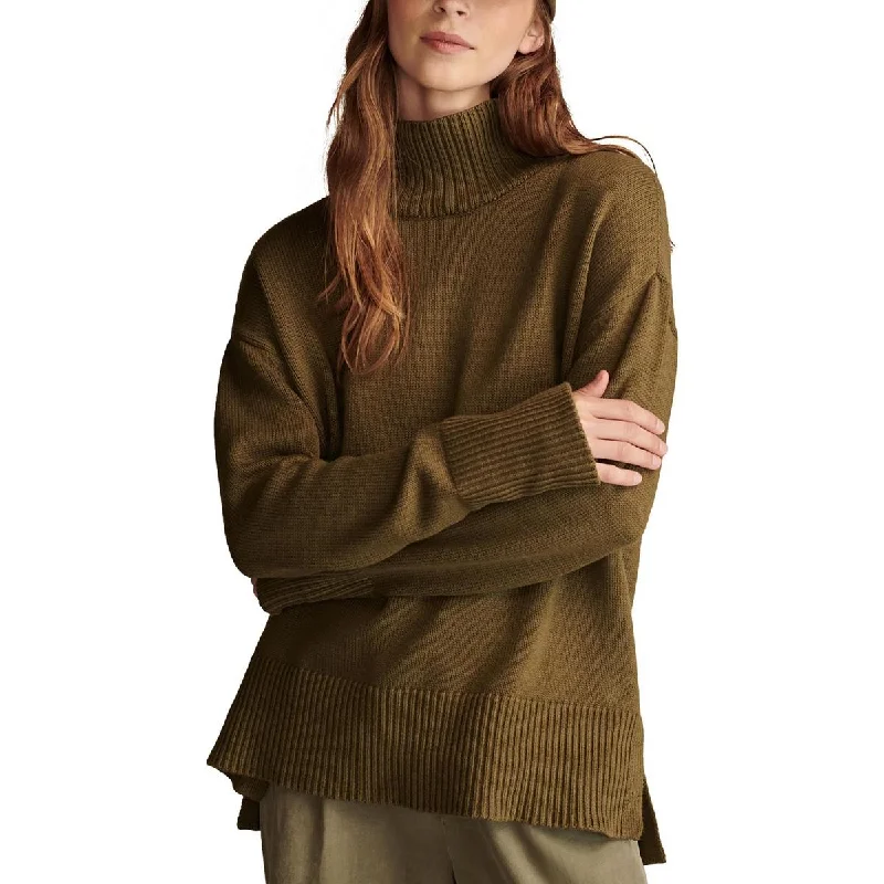 Free People Womens Ribbed Knit Turtleneck Sweater Striped Floral Plaid