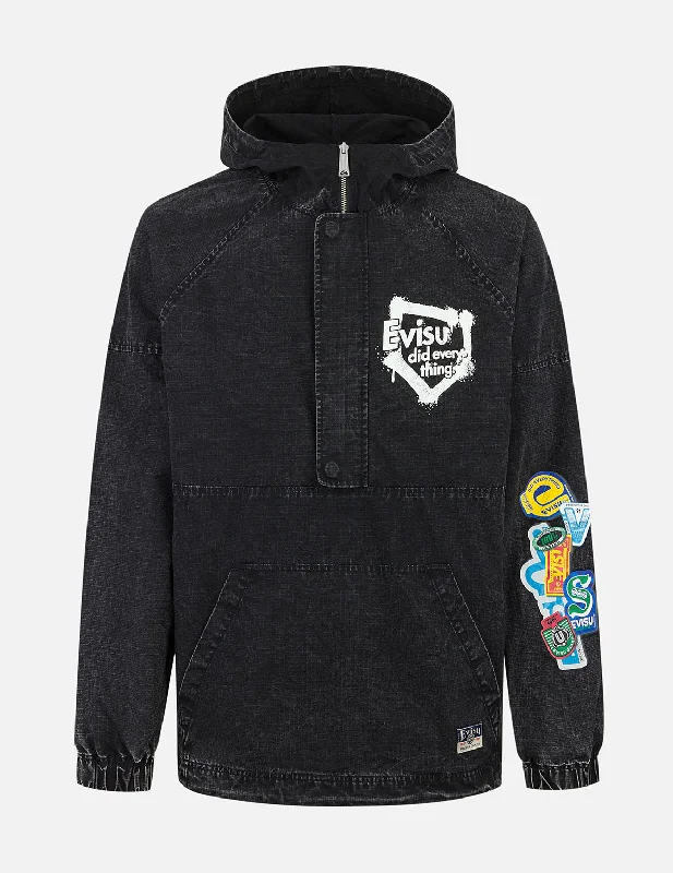 Graffiti Logo Relax Fit Half-Zip Hood Jacket Satin Fabric Silk Fabric Chiffon Fabric