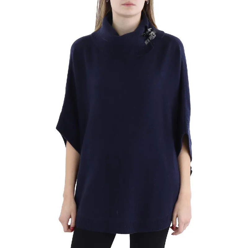 Emporio Armani Womens Virgin Wool Blend Buckle Poncho Sweater Toggled Drawstring Belted