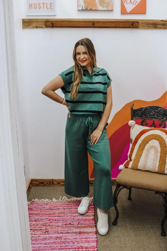 Living The Good Life Green Crop Sweater Pants Relaxed Casual Leggings