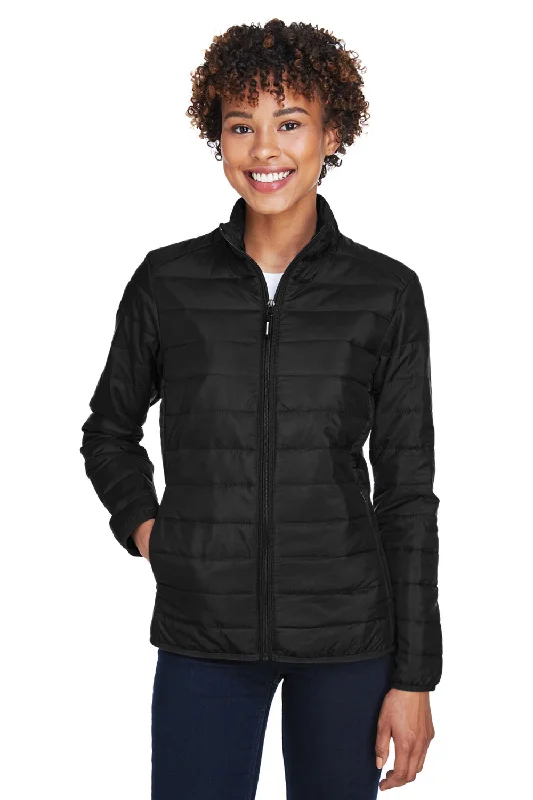 Core 365 Womens Prevail Packable Puffer Water Resistant Full Zip Jacket - Black Wool Fabric Cashmere Fabric Tweed Fabric