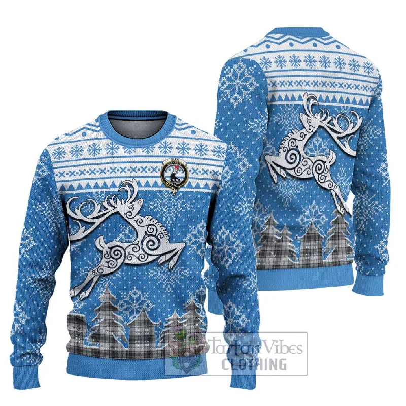 Glen Clan Christmas Ugly Sweater Celtic Reindeer Style Silk Blend Satin Velvet