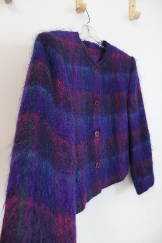 Combardi Inc. Purple Plaid Mohair Vintage Jacket | 12 Mesh Jacket Canvas Jacket Denim Jacket