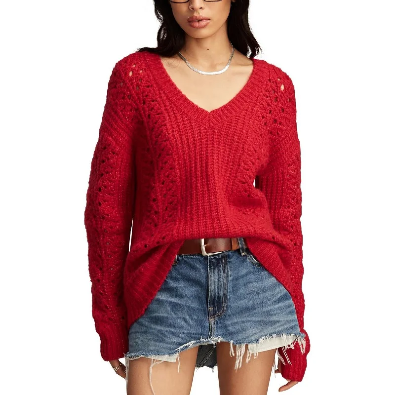 Lucky Brand Womens Crochet Cable Knit V-Neck Sweater Casual Formal Business