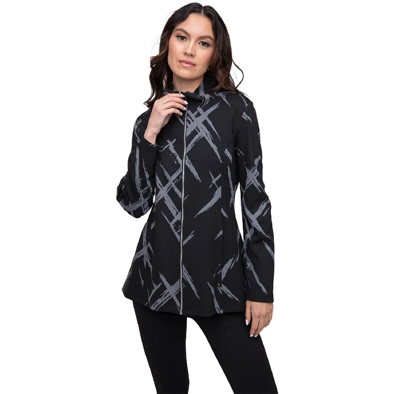 Women's Olivia by Habitat Stella Jacket Black Jacquard Zippered Front Buttoned Front Snap Front