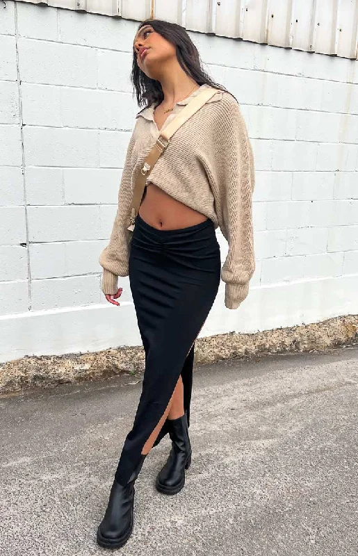 Sara Black Knit Midi Skirt velvet skirt luxury