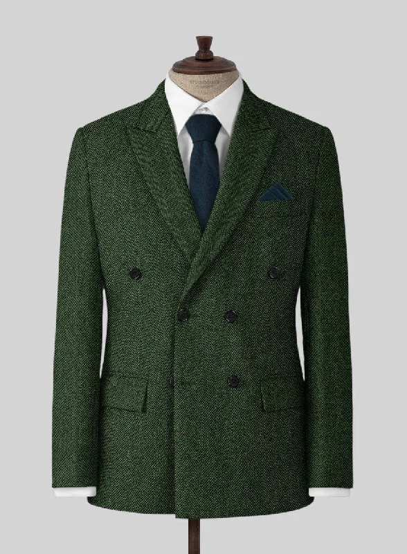 Highlander Heavy Green Herringbone Tweed Jacket Belted Jacket Elasticated Jacket Padded Jacket