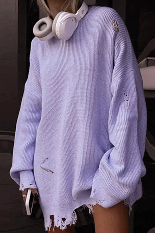 DISTRESSED DROP SHOULDER SWEATER Front Pockets Side Pockets Patch Pockets