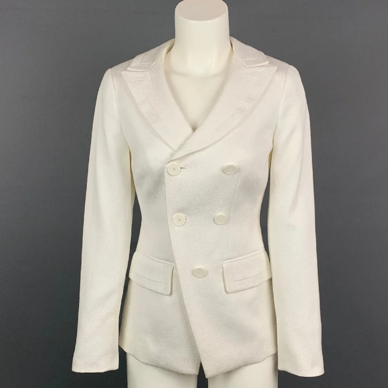 WORTH Size 0 White Textured Cotton Aysmmetrical Double Breasted Jacket Fitted Jacket Loose Jacket Oversized Jacket
