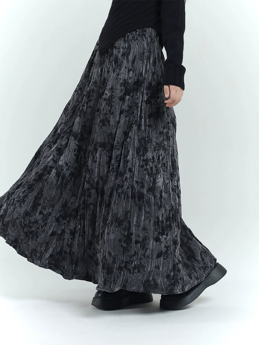 Pleated Texture Velvet Skirt midi skirt versatile