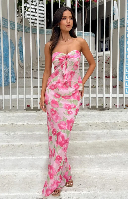 Jacqulin Pink Floral Print Maxi Skirt midi skirt versatile