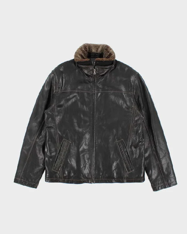 Vintage 2000's Danier Heavyweight Lined Leather Zip Up Jacket - L Lace Jacket Ribbed Jacket Sequined Jacket