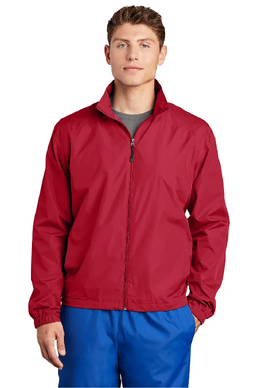 Sport-Tek Mens Water Resistant Full Zip Wind Jacket - True Red One-Shoulder Jacket Off-the-Shoulder Jacket Asymmetrical Jacket