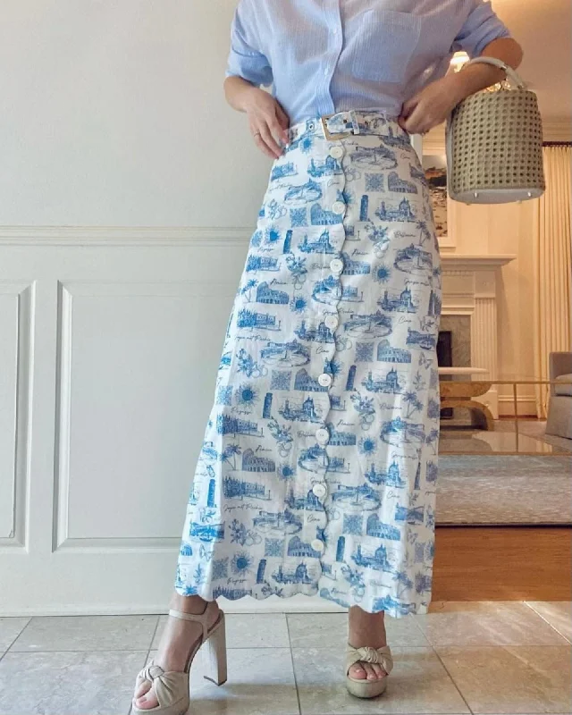 The Clara Skirt - Signature Blue/Voyage Print cashmere skirt plush
