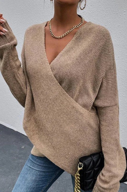 WRAP LONG SLEEVE V NECK SWEATER Anti-Pilling Anti-Shrink Durable
