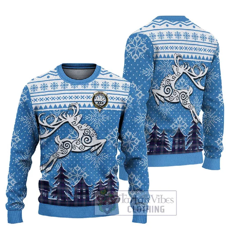 Nevoy Clan Christmas Ugly Sweater Celtic Reindeer Style Graphic Sweater Embroidered Appliqued