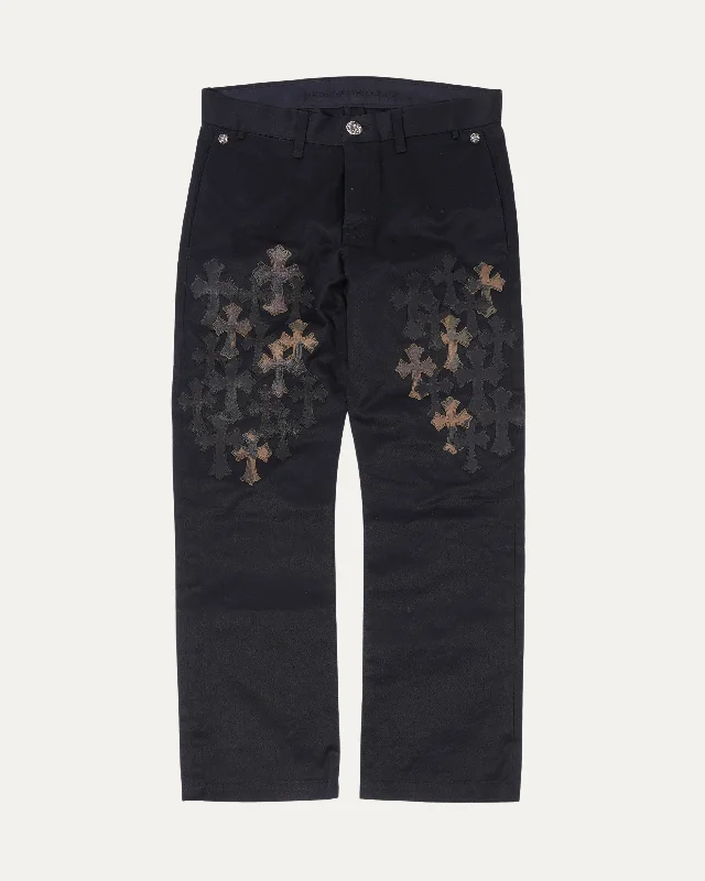 Cross Patch Chino Pants Chic Faux Leather Pants