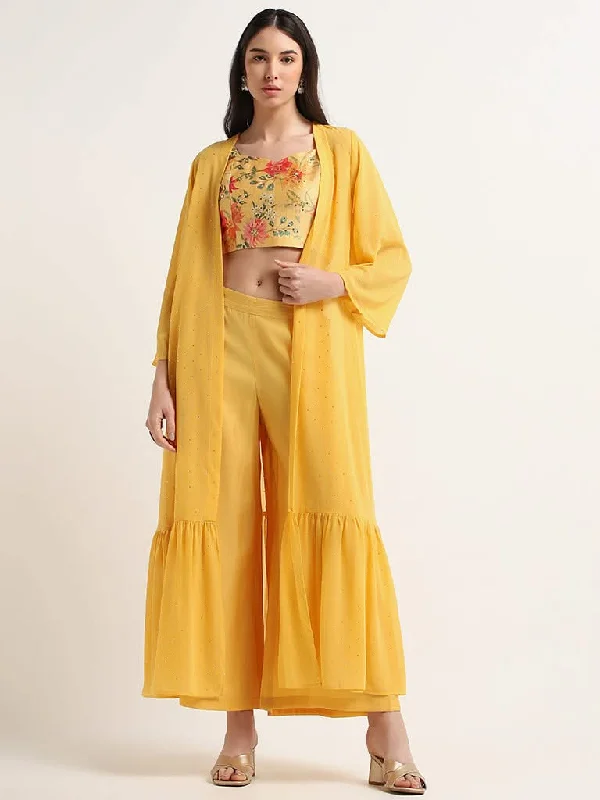 Vark Mustard Floral Jacket Set Wool Jacket Cashmere Jacket Tweed Jacket