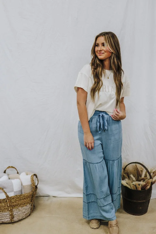 Ready To Mingle Chambray Denim Pants Chic Wool Trousers