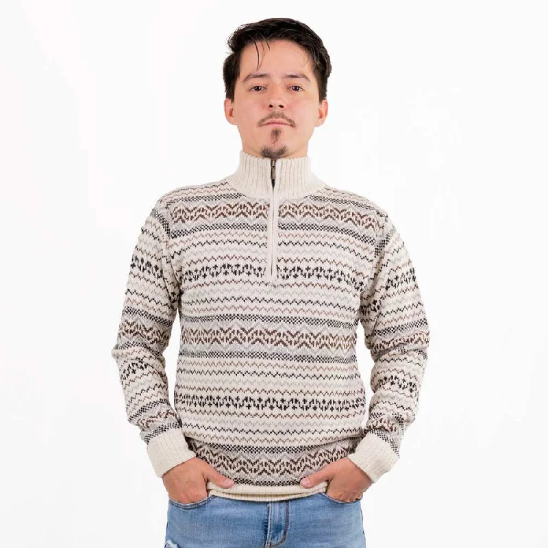 Alpaca Half-Zip Sweater Illimani Embroidered Appliqued Beaded